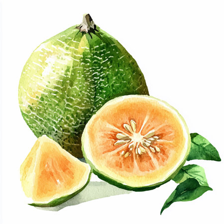 Watercolor illustration of guava. Isolated on white background.