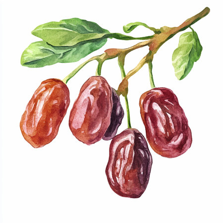 Watercolor hand drawn illustration of raisins on a white backgroundのイラスト素材
