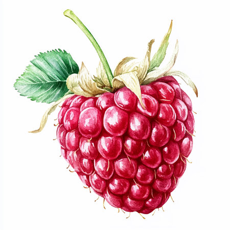 Raspberry isolated on white background. Hand drawn watercolor illustration.