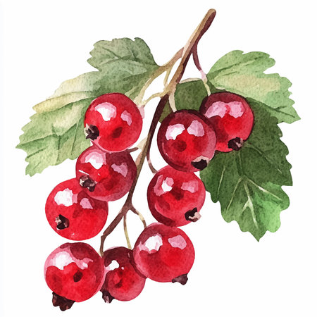 Illustration of red currant on a white background. Watercolorのイラスト素材