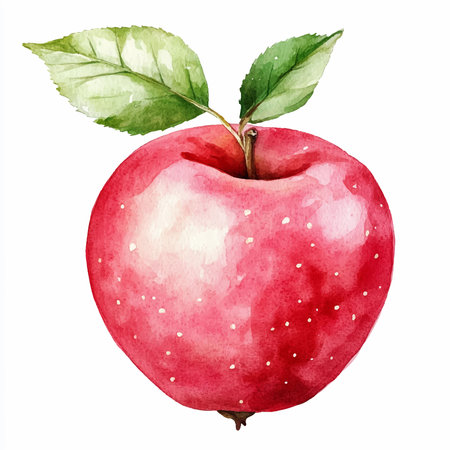 Red apple with leaf isolated on white background. Watercolor hand drawn illustrationのイラスト素材