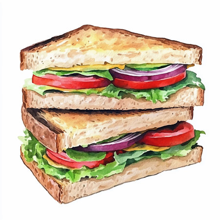 Sandwich. Hand drawn watercolor illustration isolated on white background.のイラスト素材