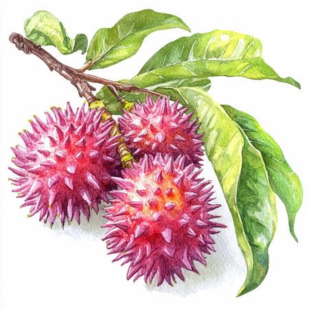 Watercolor image of rambutan on a white background. Illustrationのイラスト素材
