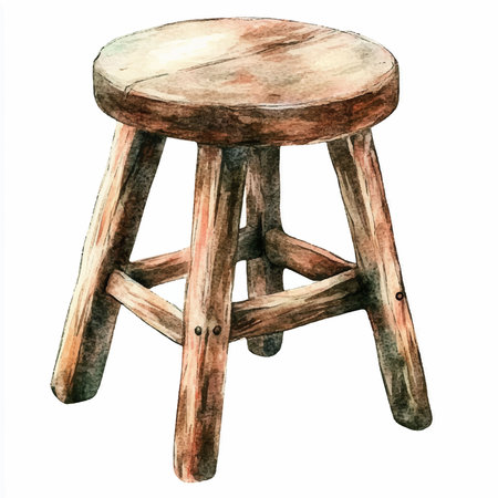 Wooden stool isolated on white background. Watercolor hand drawn illustration
