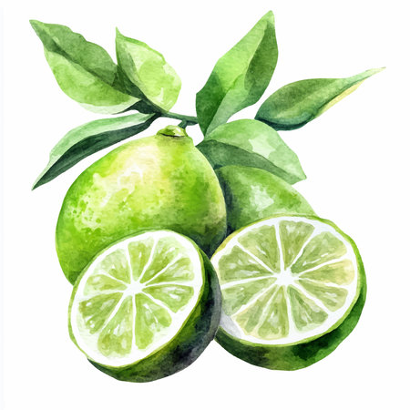 Lime. Hand drawn watercolor illustration isolated on white background.のイラスト素材