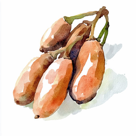 Watercolor illustration of jujube. Hand drawn fruit on white background.のイラスト素材