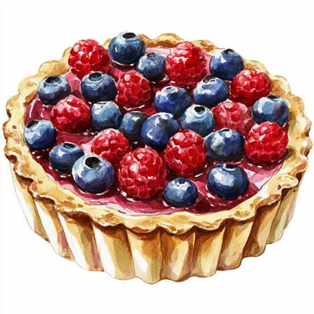 Hand drawn illustration of a tartlet with raspberries and blueberriesのイラスト素材