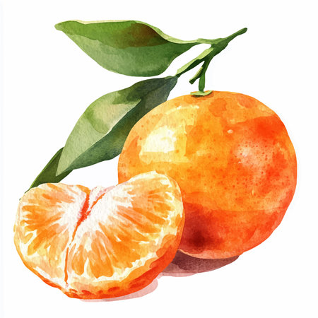 Ripe tangerines on a white background. Watercolor illustration.のイラスト素材