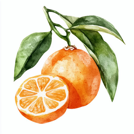 Watercolor tangerines on a white background. Vector illustration.のイラスト素材
