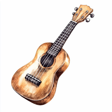 Ukulele. Hand drawn watercolor illustration isolated on white backgroundのイラスト素材