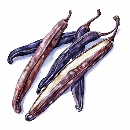 Carob pods. Hand drawn watercolor illustration isolated on white backgroundのイラスト素材