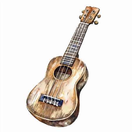 Watercolor ukulele. Hand drawn illustration on white backgroundのイラスト素材