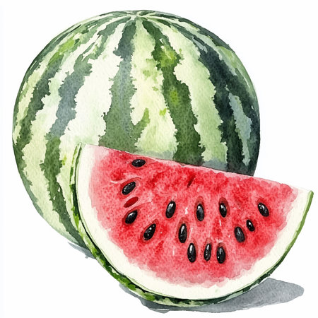 Watercolor hand drawn illustration of watermelon isolated on white background.のイラスト素材