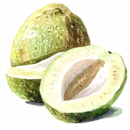 Watercolor illustration of green guava fruit on a white background.