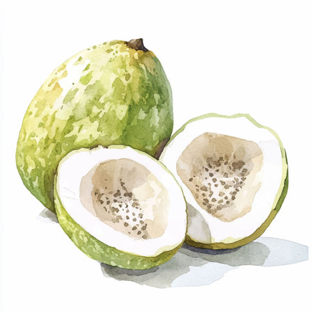 Watercolor illustration of guava fruit. Hand drawn watercolor illustration.