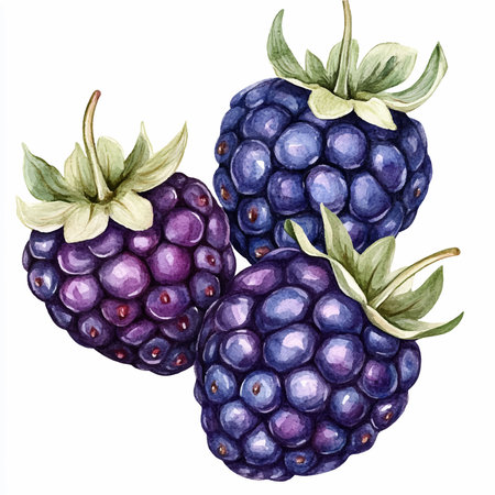 Beautiful vector image with nice hand drawn watercolor blackberry fruitsのイラスト素材