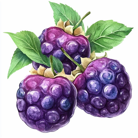 Watercolor blackberry. Hand drawn illustration isolated on white background.のイラスト素材