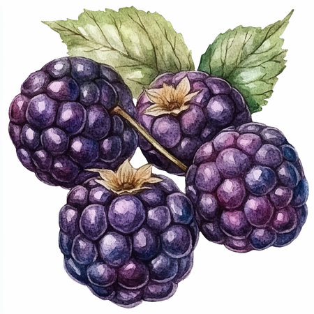 Blackberry. Hand drawn watercolor illustration isolated on white background.のイラスト素材