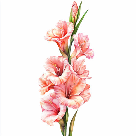 Beautiful gladiolus bouquet isolated on white background. Watercolor illustration.のイラスト素材