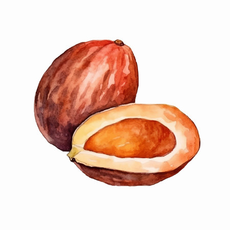 Watercolor illustration of a pair of hazelnuts on a white backgroundのイラスト素材