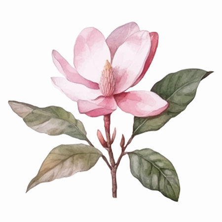 Watercolor magnolia flower on a white background. Hand-drawn illustration.のイラスト素材