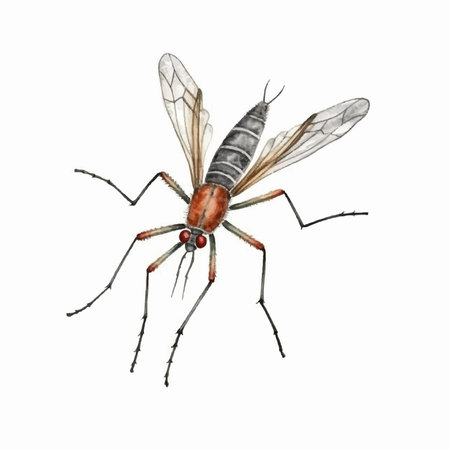Watercolor mosquito isolated on white background. Hand drawn watercolor illustration.のイラスト素材