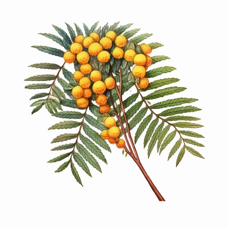 Watercolor rowan branch isolated on white background. Hand drawn illustrationのイラスト素材