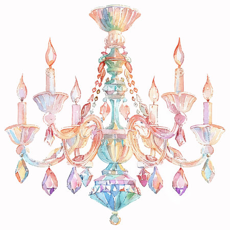 Watercolor crystal chandelier isolated on white background. Hand drawn illustration.のイラスト素材