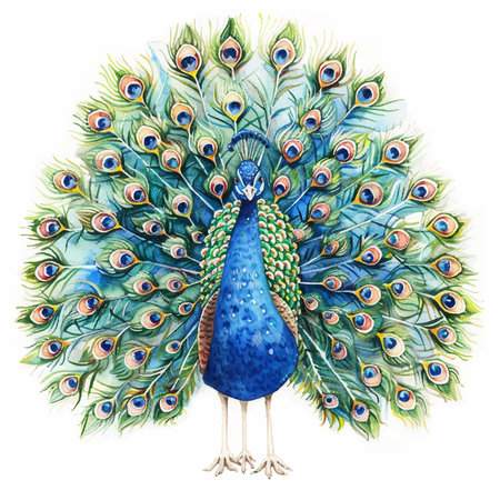 Watercolor peacock isolated on white background. Hand drawn illustration.のイラスト素材