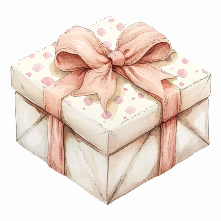 Watercolor gift box with bow. Hand drawn illustration isolated on white backgroundのイラスト素材