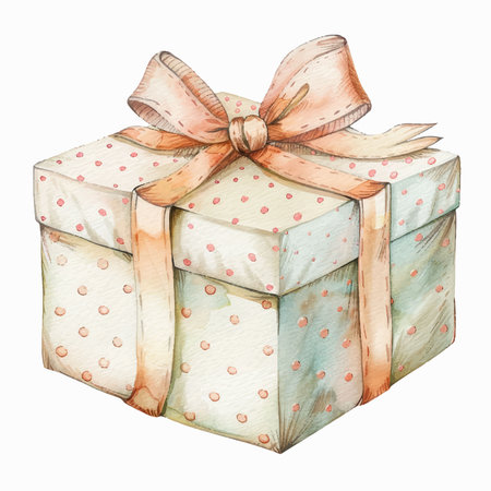 Watercolor gift box isolated on white background. Hand drawn illustration.のイラスト素材