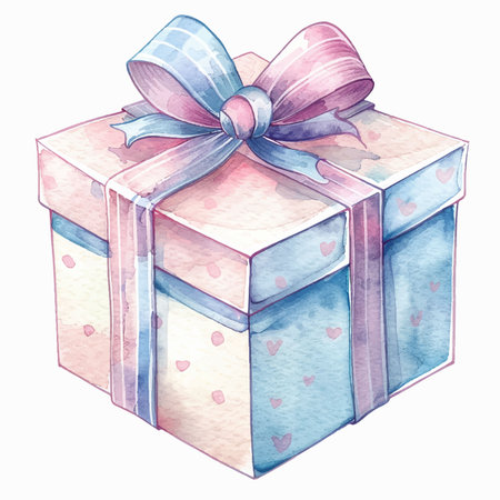Watercolor gift box with bow. Hand drawn watercolor illustration.のイラスト素材
