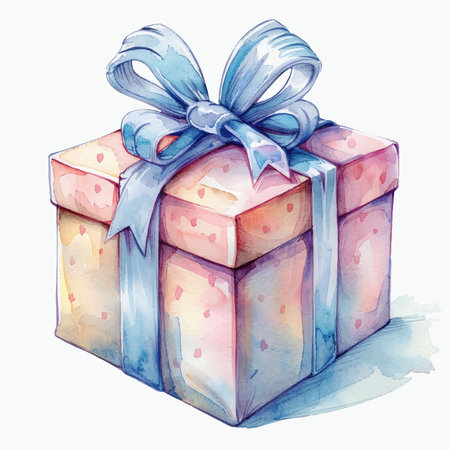 Gift box with bow. Watercolor illustration isolated on white backgroundのイラスト素材