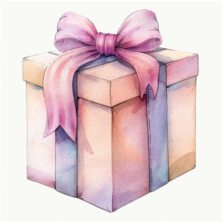 Watercolor gift box with bow. Hand drawn watercolor illustration.のイラスト素材