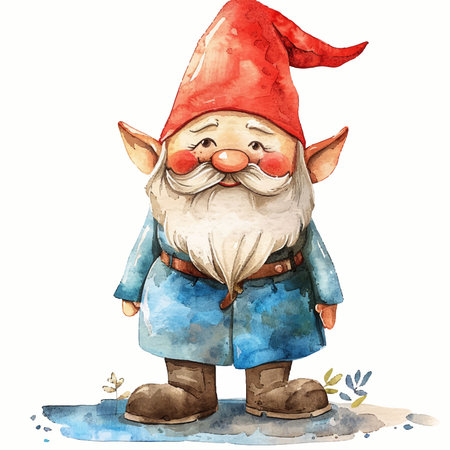 Cute cartoon gnome with red beard. Watercolor illustration.のイラスト素材