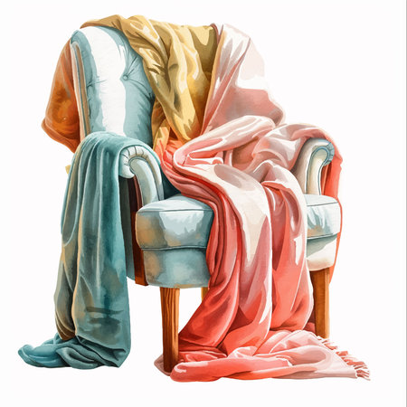 Armchair with a pillow and a scarf isolated on a white backgroundのイラスト素材