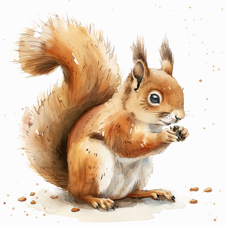 Eurasian red squirrel. Watercolor hand drawn illustration on white backgroundのイラスト素材