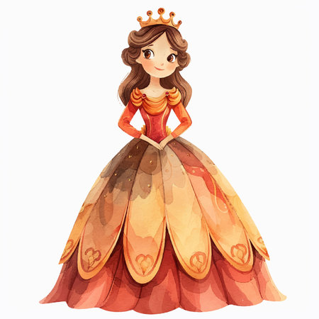 Beautiful princess in a long dress with a crown. Vector illustration.のイラスト素材
