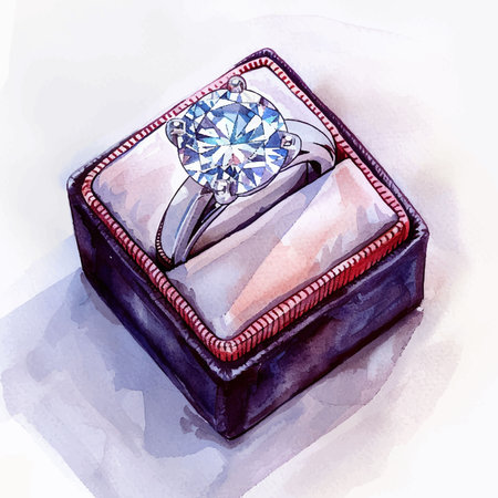 Diamond ring in a box. Hand drawn watercolor illustration on white background.のイラスト素材