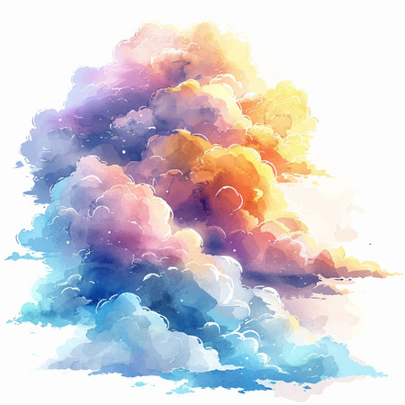 Colorful watercolor sky with clouds. Hand drawn vector illustration.のイラスト素材