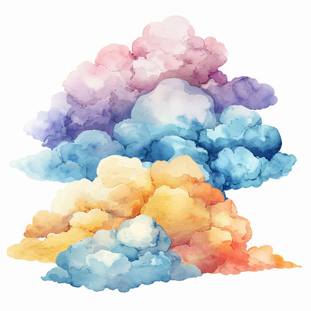 Watercolor clouds set. Hand drawn vector illustration isolated on white background.のイラスト素材