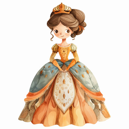 Cute cartoon princess. Watercolor illustration isolated on white background.のイラスト素材