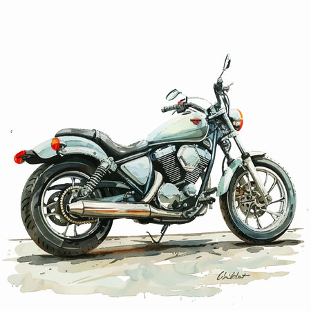 Hand drawn sketch of a blue motorbike on a white background.のイラスト素材