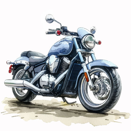 Motorcycle isolated on white background. Hand drawn watercolor illustration.のイラスト素材