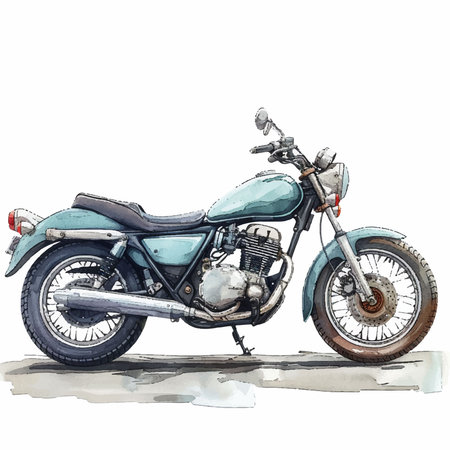 Vintage motorcycle. Hand drawn watercolor illustration on white background.のイラスト素材