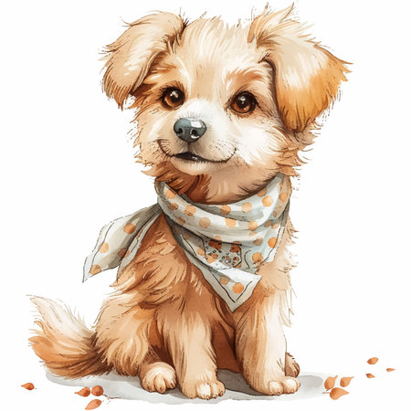 Cute puppy in a scarf. Vector illustration on white background.のイラスト素材