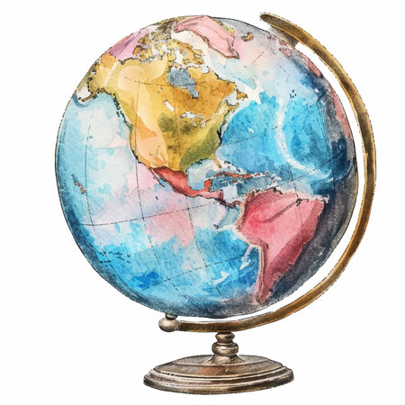 Watercolor globe isolated on white background. Hand drawn watercolor illustration.のイラスト素材