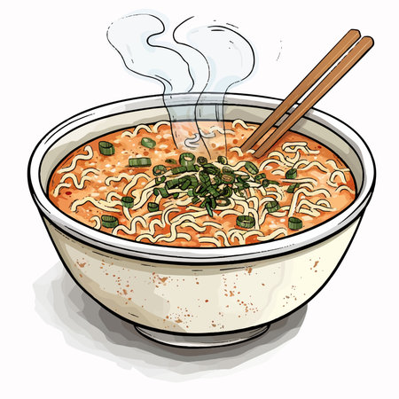 Illustration of a bowl of chinese ramen with chopsticksのイラスト素材