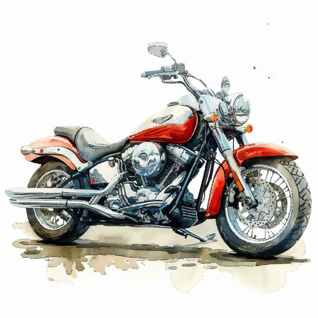 Motorcycle painted in watercolor on a white background. Vector illustration.のイラスト素材