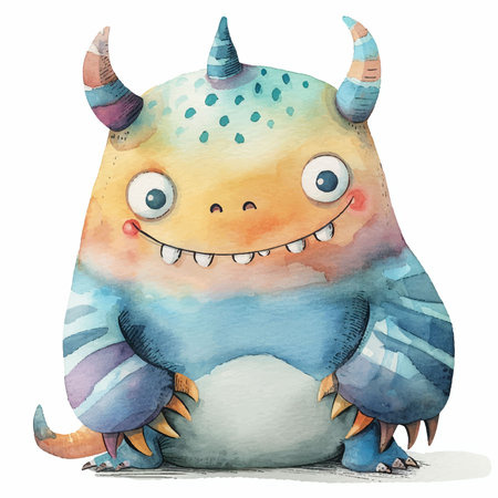 watercolor cute monster on a white background. illustration for children.のイラスト素材